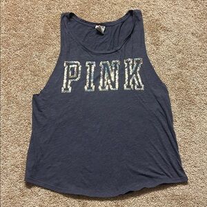 PINK Victoria's Secret Blue Sequin Logo Tank Top